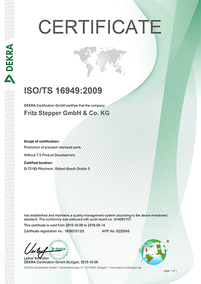 Certificate ISO 16949:2016
