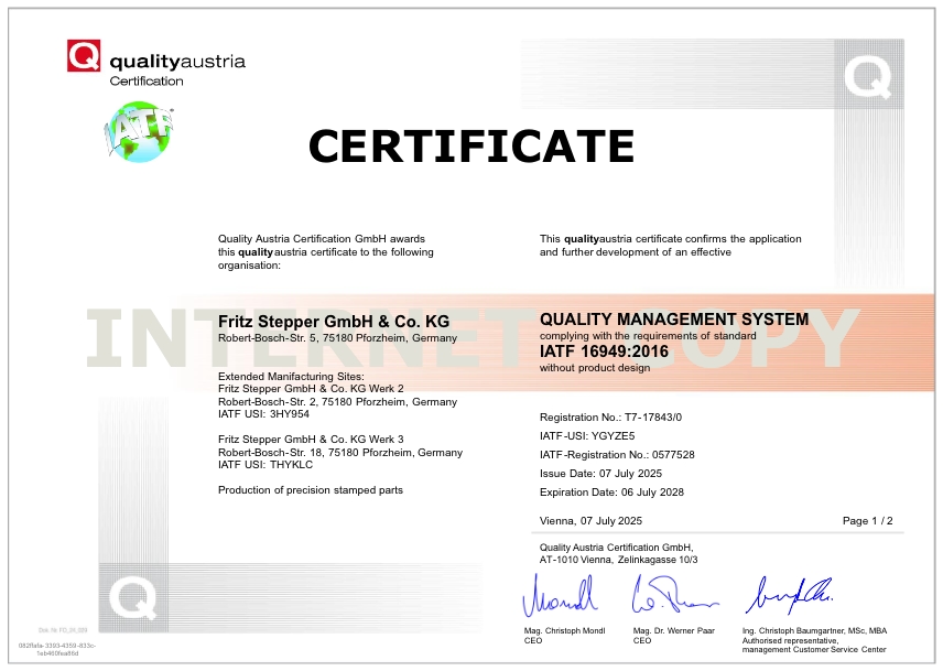 Certificate ISO 16949:2016