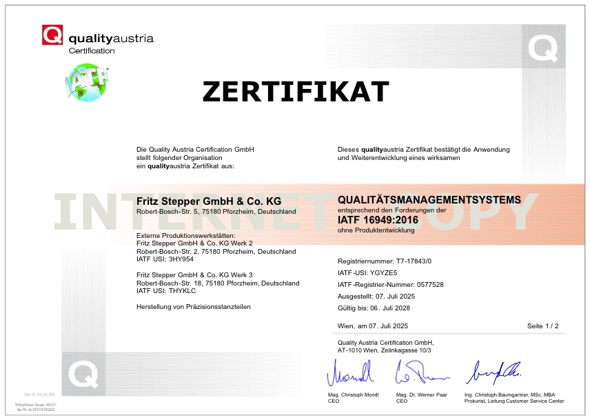 Zertifkat TF 16949:2016